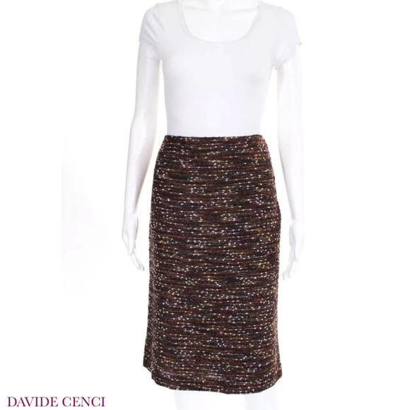 DAVIDE CENCI Orange/Red/Blue Wool Pencil Skirt - Picture 1 of 5